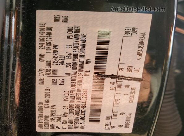 5LMCJ2DH8LUL22641 2020 LINCOLN CORSAIR Black VIN sticker view