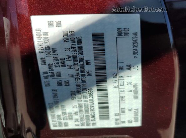 5LMCJ3C91JUL20596 2018 LINCOLN MKC Burgundy VIN sticker view