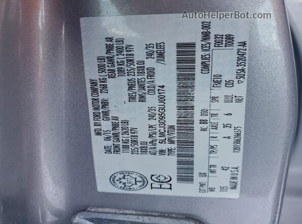 5LMCJ3D95GUJ00174 2016 LINCOLN MKC Серебряный Вид наклейки с VIN-кодом