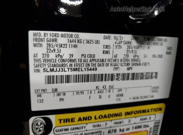 5LMJJ3LT5MEL15449 2021 LINCOLN NAVIGATOR Black 360 interior view