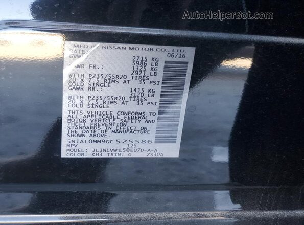 5N1AL0MM9GC525586 2016 INFINITI QX60 Черный Вид наклейки с VIN-кодом