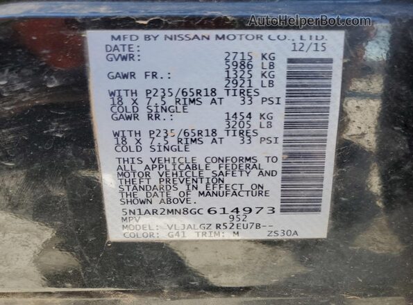 5N1AR2MN8GC614973 2016 NISSAN PATHFINDER Черный Вид наклейки с VIN-кодом