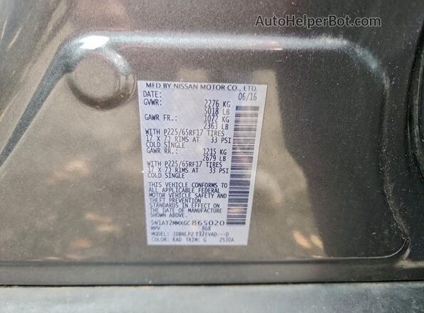 5N1AT2MMXGC865020 2016 NISSAN ROGUE Gray VIN sticker view