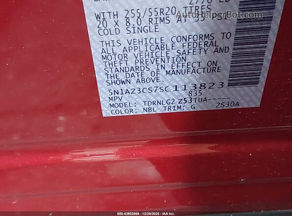 5N1AZ3CS7SC113823 2025 NISSAN MURANO Red Շարժիչի բաժամունքի տեսք