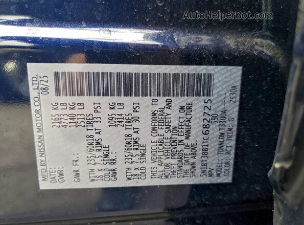 5N1BT3BB1TC682725 2026 NISSAN ROGUE Синий Вид наклейки с VIN-кодом