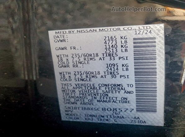 5N1BT3BBXSC808577 2025 NISSAN ROGUE Black VIN sticker view