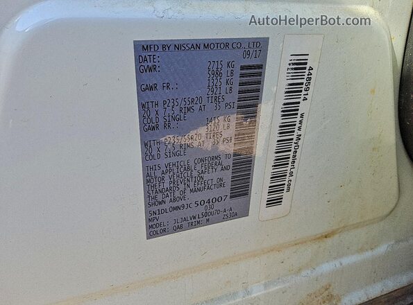 5N1DL0MN9JC504007 2018 INFINITI QX60 White Widok naklejki z numerem VIN