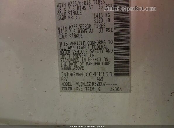 5N1DR2MM4JC643351 2018 NISSAN PATHFINDER Gray Widok komory silnika