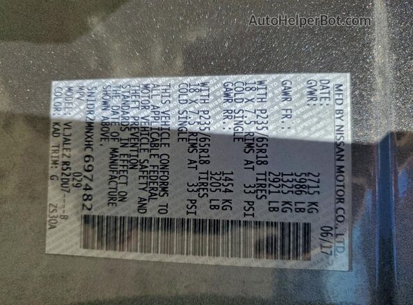 5N1DR2MNXHC697482 2017 NISSAN PATHFINDER Gray VIN sticker view