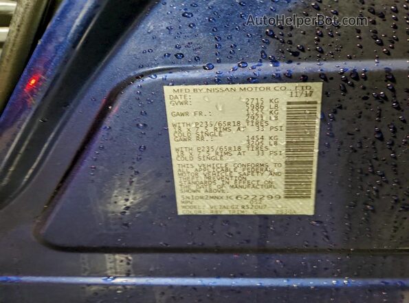 5N1DR2MNXJC622299 2018 NISSAN PATHFINDER Синий Вид наклейки с VIN-кодом