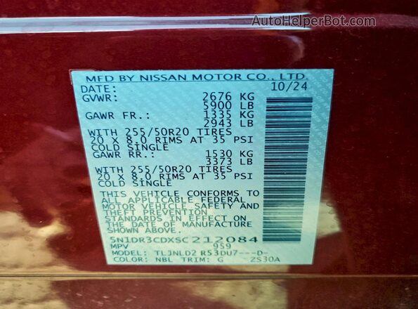 5N1DR3CDXSC212084 2025 NISSAN PATHFINDER Red Вид наклейки з VIN-кодом