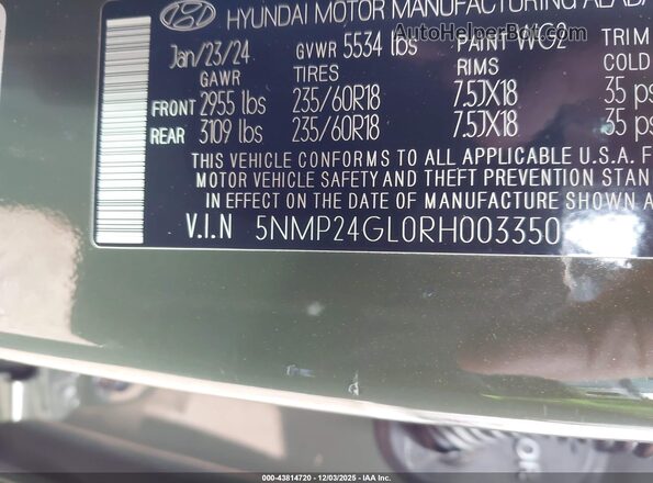 5NMP24GL0RH003350 2024 HYUNDAI SANTA FE Зеленый Вид подкапотного пространства
