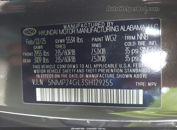 5NMP24GL3SH129255 2025 HYUNDAI SANTA FE Green Widok komory silnika