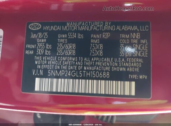 5NMP24GL5TH150688 2026 HYUNDAI SANTA FE Red Vista del compartimento del motor