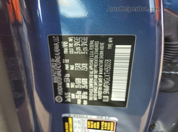5NMP24GLXTH150038 2026 HYUNDAI SANTA Blue Vista de la etiqueta del VIN