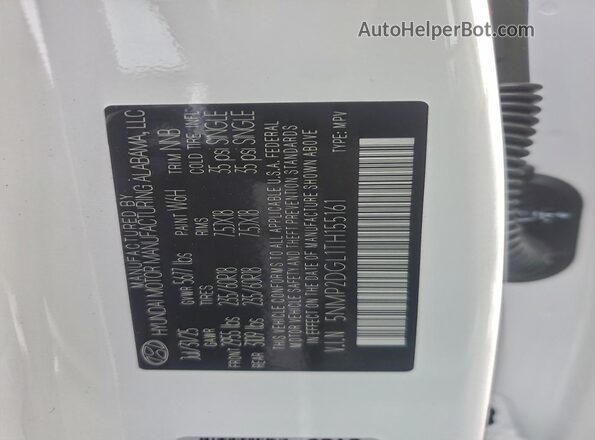 5NMP2DGL1TH155161 2026 HYUNDAI SANTA White VIN კოდის სტიკერის ხედი