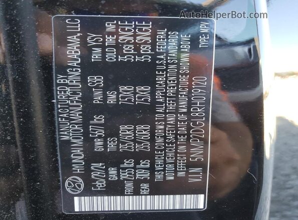 5NMP2DGL8RH019120 2024 HYUNDAI SANTA Black Vista de la etiqueta del VIN