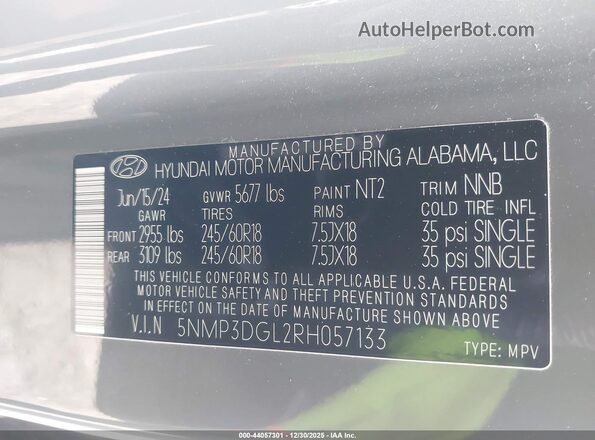 5NMP3DGL2RH057133 2024 HYUNDAI SANTA FE Gray Вид підкапотного простору