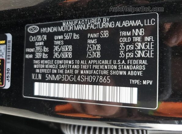 5NMP3DGL4SH097865 2025 HYUNDAI SANTA Black Widok naklejki z numerem VIN