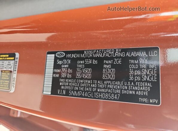 5NMP44GL1SH085847 2025 HYUNDAI SANTA Orange ძრავის განყოფილების ხედი