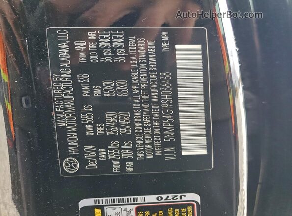 5NMP54G19SH036438 2025 HYUNDAI SANTA FE CALLIGRAPHY Black Widok naklejki z numerem VIN