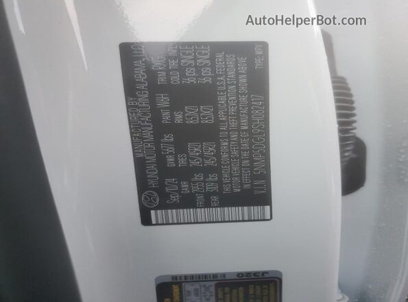 5NMP5DGL9SH082417 2025 HYUNDAI SANTA FE CALLIGRAPHY White VIN sticker view