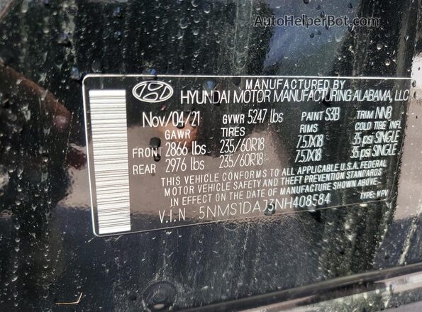 5NMS1DAJ3NH408584 2022 HYUNDAI SANTA Черный Вид подкапотного пространства