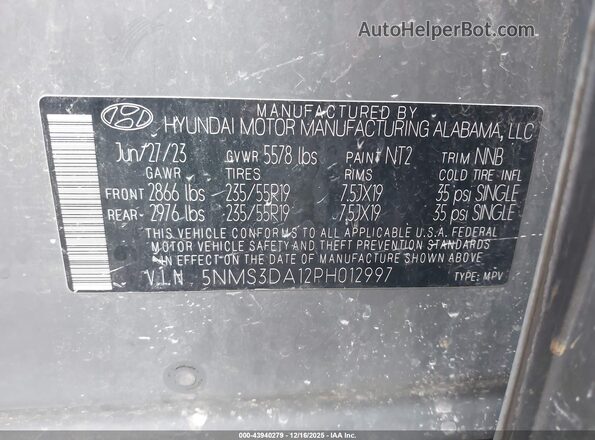 5NMS3DA12PH012997 2023 HYUNDAI SANTA FE HYBRID Gray Engine compartment view