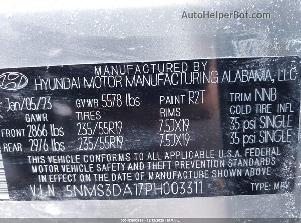 5NMS3DA17PH003311 2023 HYUNDAI SANTA FE HYBRID Silver Widok komory silnika