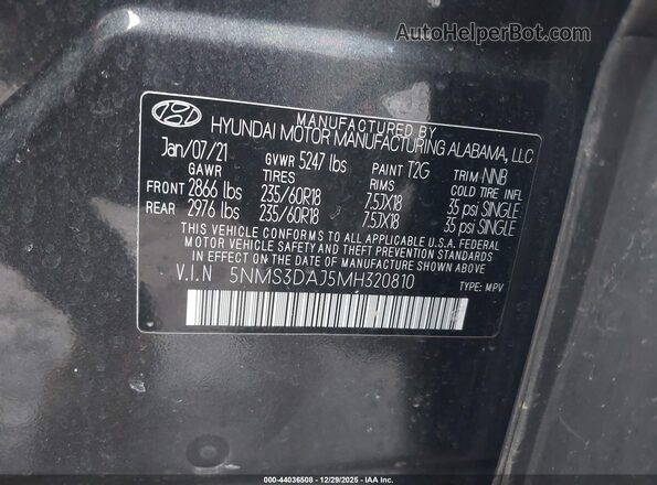 5NMS3DAJ5MH320810 2021 HYUNDAI SANTA FE Blue Vista del compartimento del motor
