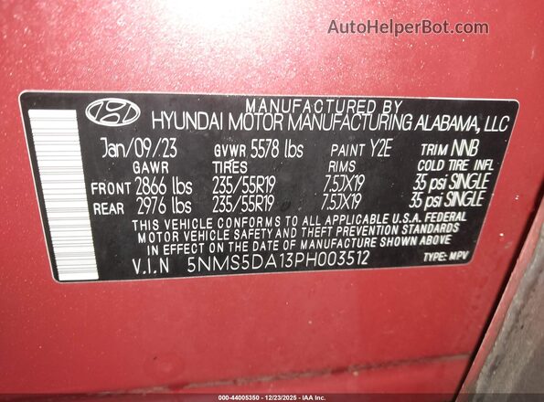 5NMS5DA13PH003512 2023 HYUNDAI SANTA FE HYBRID Красный Вид подкапотного пространства
