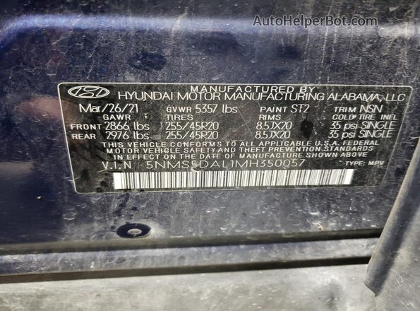 5NMS5DAL1MH350057 2021 HYUNDAI SANTA FE CALLIGRAPHY Blue Widok wnętrza 360 stopni
