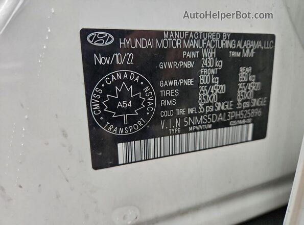 5NMS5DAL3PH525896 2023 HYUNDAI SANTA FE CALLIGRAPHY White 360 interior view