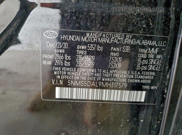 5NMS5DAL9MH317579 2021 HYUNDAI SANTA FE CALLIGRAPHY Black Widok wnętrza 360 stopni