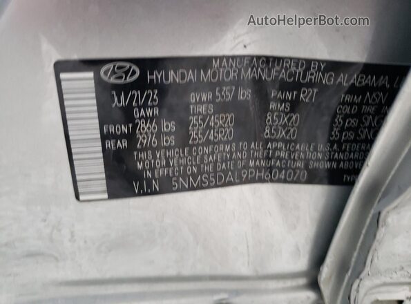 5NMS5DAL9PH604070 2023 HYUNDAI SANTA FE CALLIGRAPHY Silver Вид наклейки з VIN-кодом