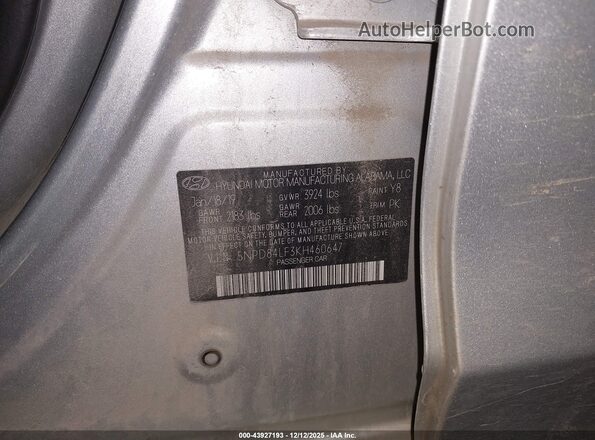 5NPD84LF3KH460647 2019 HYUNDAI ELANTRA Silver Vista del compartimento del motor