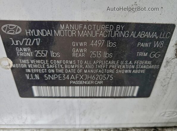 5NPE34AFXJH620575 2018 HYUNDAI SONATA White Вид підкапотного простору