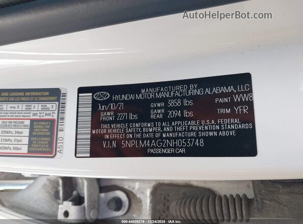 5NPLM4AG2NH053748 2022 HYUNDAI ELANTRA Белый Вид подкапотного пространства