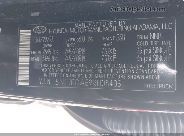 5NTJBDAE9RH084031 2024 HYUNDAI SANTA CRUZ Black Vista del compartimento del motor