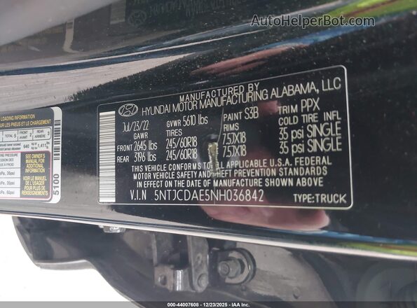 5NTJCDAE5NH036842 2022 HYUNDAI SANTA CRUZ Черный Вид подкапотного пространства