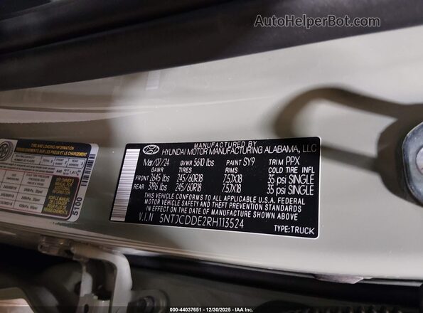 5NTJCDDE2RH113524 2024 HYUNDAI SANTA CRUZ Green Вид підкапотного простору