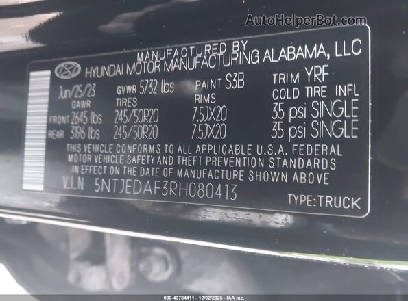 5NTJEDAF3RH080413 2024 HYUNDAI SANTA CRUZ Black ძრავის განყოფილების ხედი
