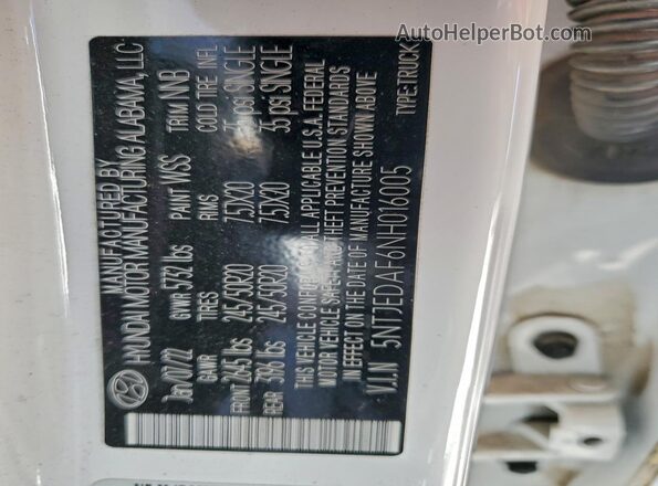 5NTJEDAF6NH016005 2022 HYUNDAI SANTA Белый Вид подкапотного пространства