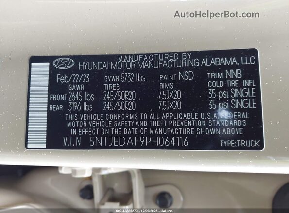 5NTJEDAF9PH064116 2023 HYUNDAI SANTA CRUZ Желто-коричневый Вид подкапотного пространства