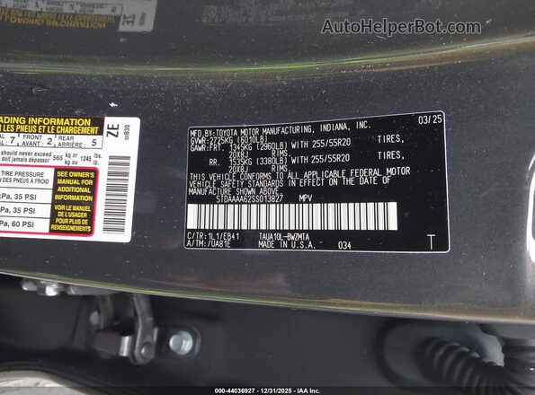 5TDAAAA62SS013827 2025 LEXUS TX 350 Gray Widok komory silnika
