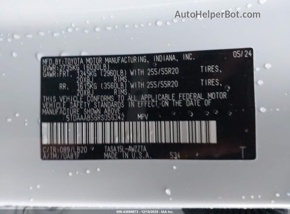 5TDAAAB56RS056342 2024 TOYOTA GRAND HIGHLANDER Белый Вид подкапотного пространства