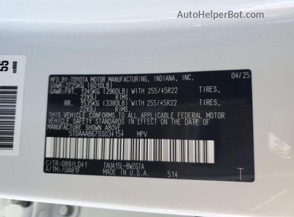 5TDAAAB67SS034154 2025 LEXUS TX White Vista interior de 360 grados