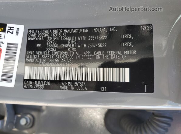 5TDABAB65RS001452 2024 LEXUS TX Серый Вид наклейки с VIN-кодом