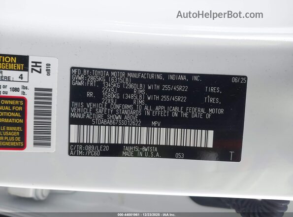 5TDABAB67SS012622 2025 LEXUS TX 500H White Vista del compartimento del motor