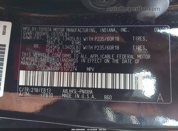 5TDCSKFC6PS107274 2023 TOYOTA SIENNA Black Widok komory silnika